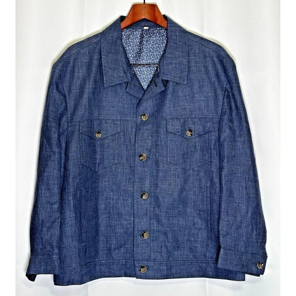 Baird McNutt Trucker Jacket Mens Size XL Murano Slim Fit Blue 100% Linen NEW!